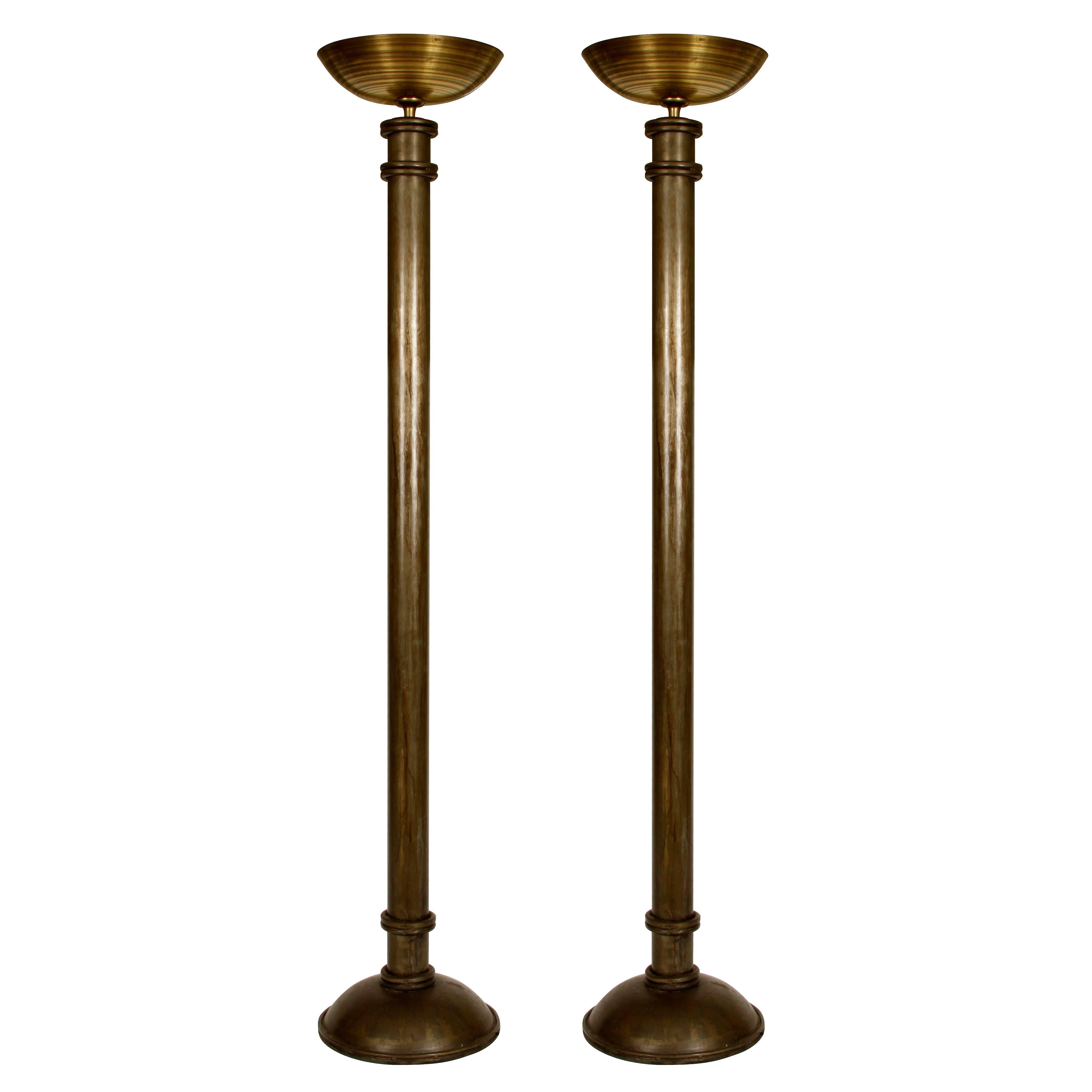 Pair of Art Deco Brass Floor Lamps