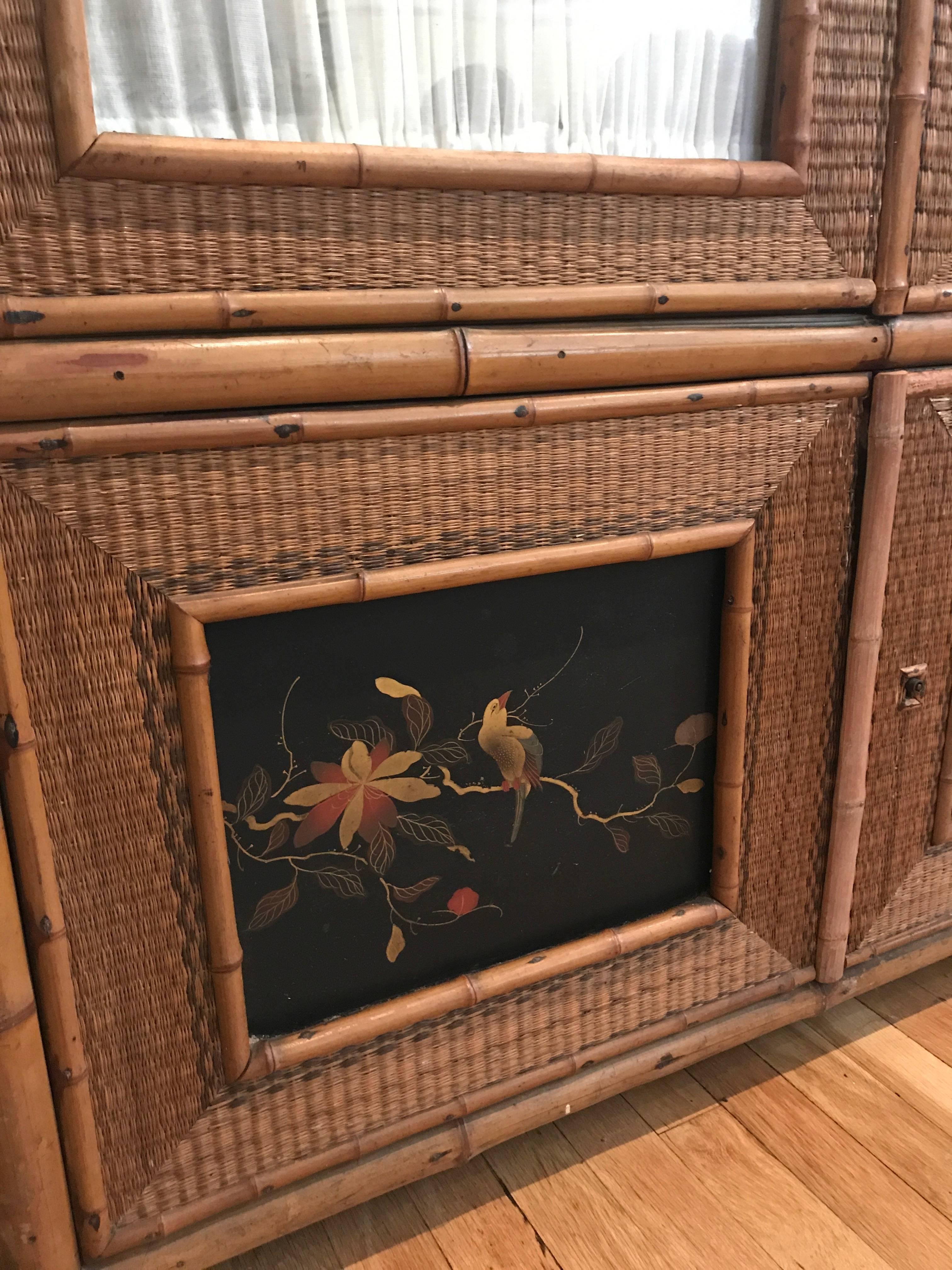 Chinoiserie Bamboo Cabinet In Fair Condition In Locust Valley, NY