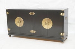 Ebonized Chinoiserie Four-Door Credenza with Brass Hardware