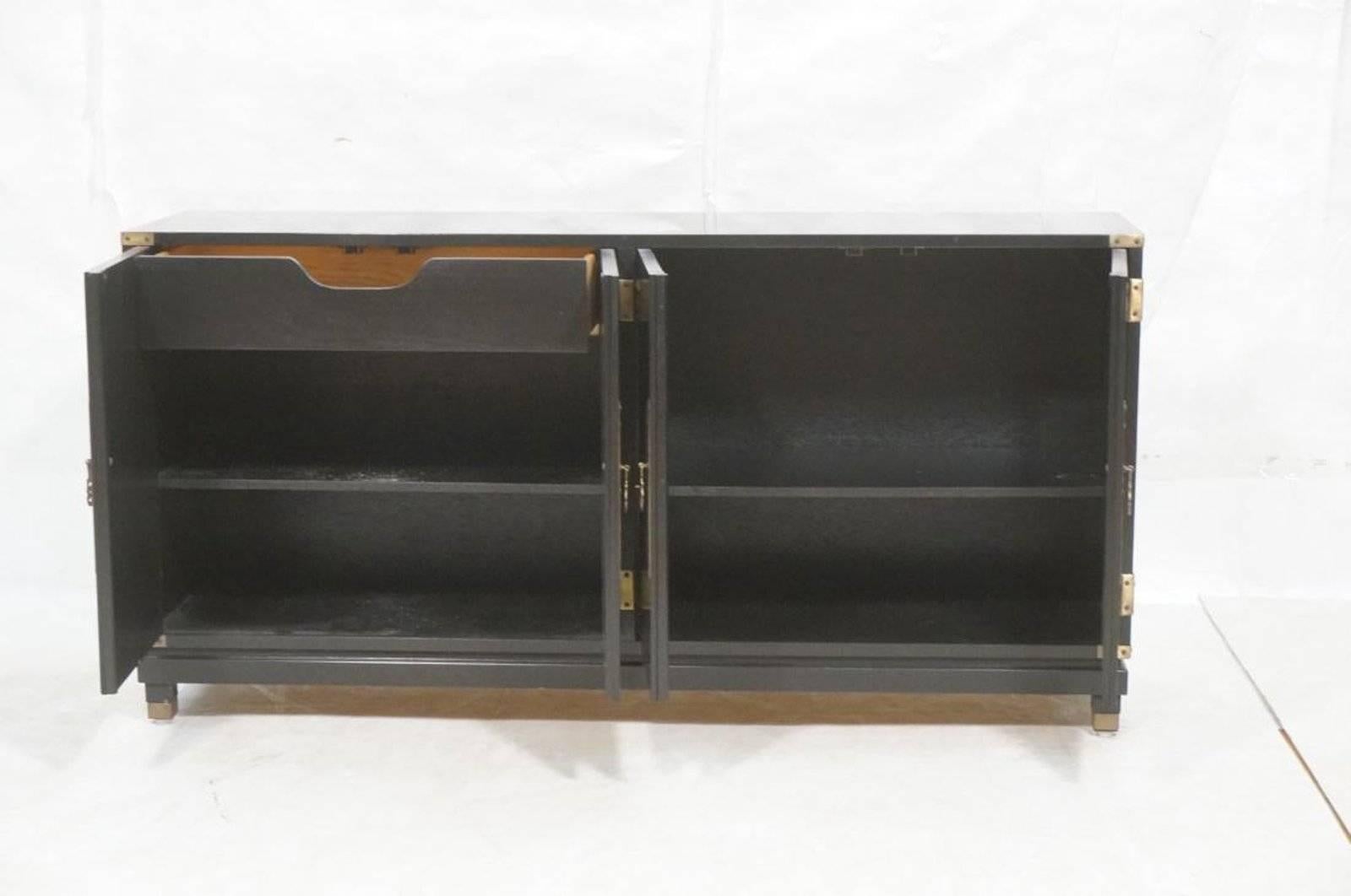 American Ebonized Chinoiserie Four-Door Credenza with Brass Hardware