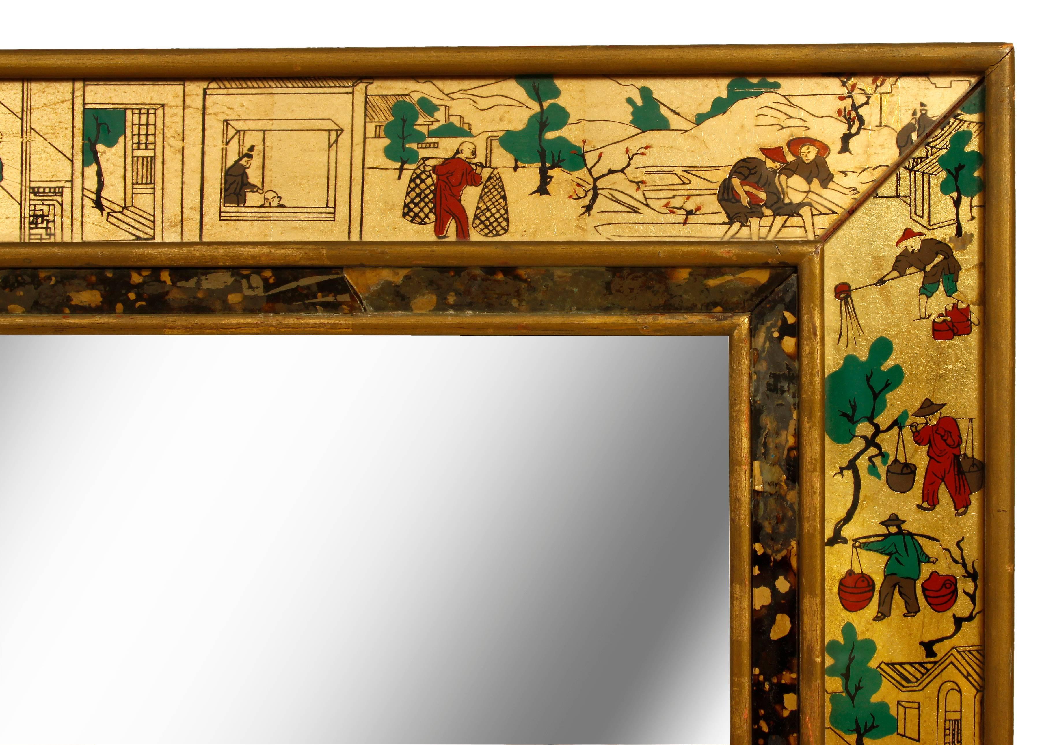 Reverse glass Asian englomise mirror.