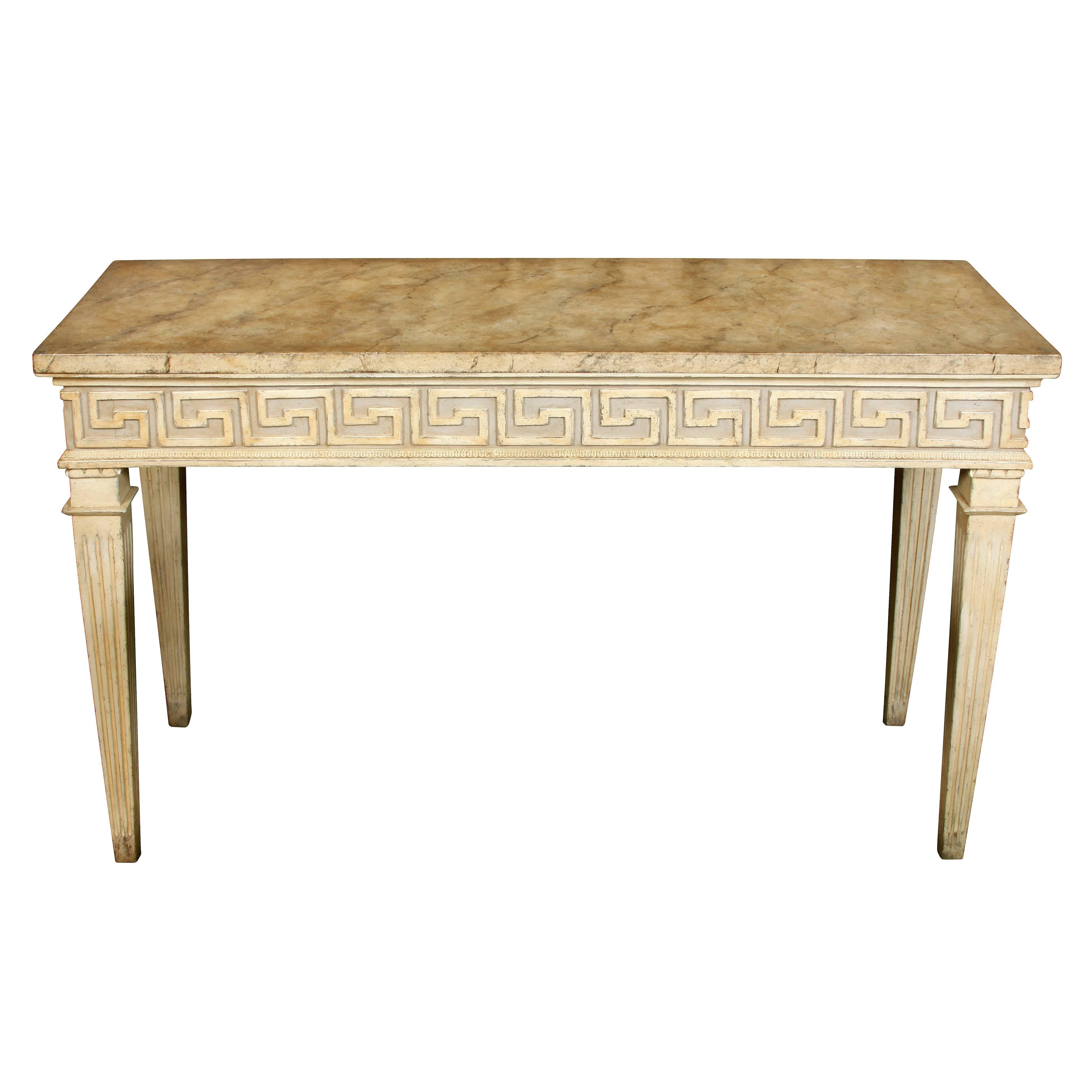 French Greek Key Console with Faux Marble Top