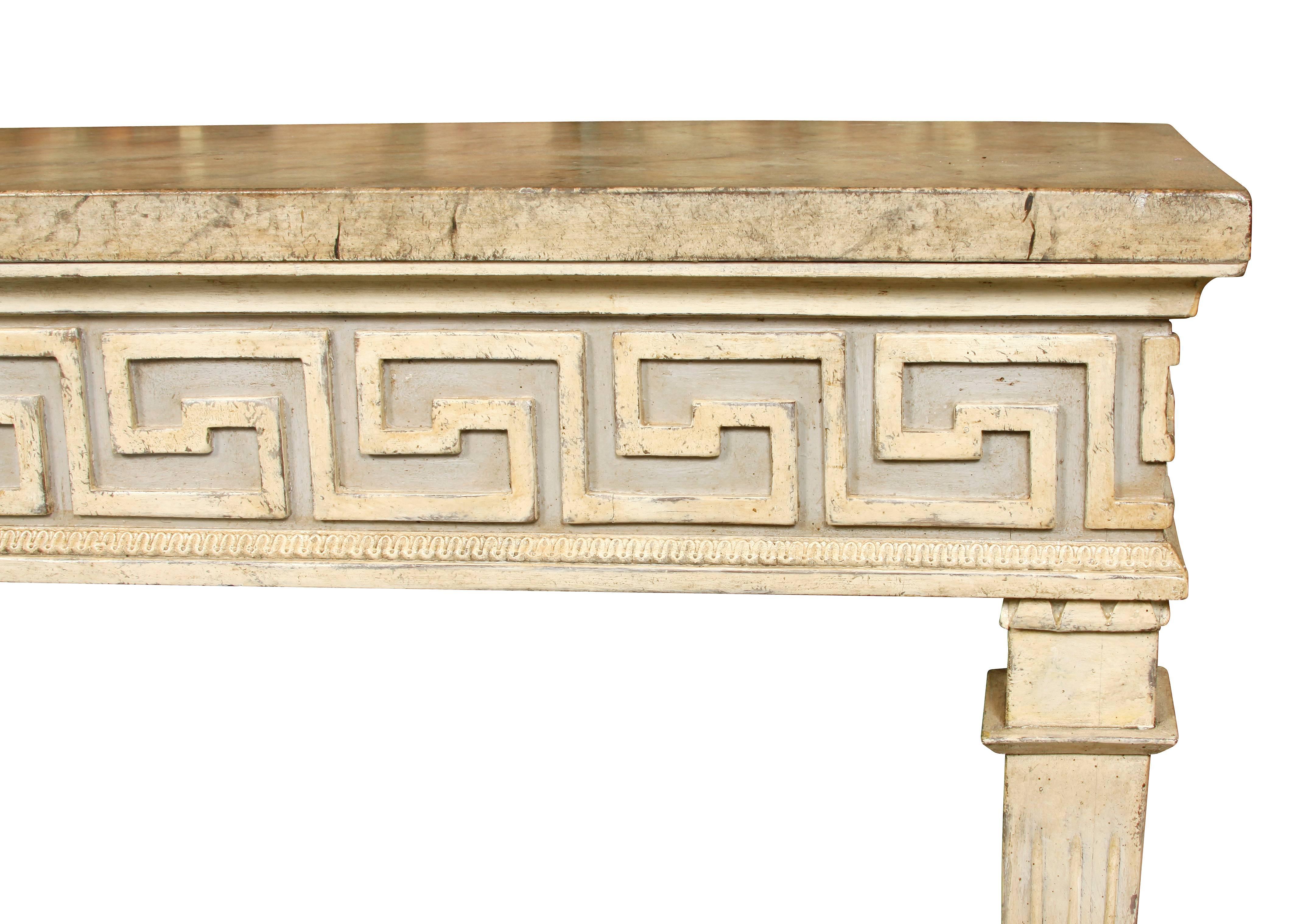 Custom French Greek key console with faux marble top.