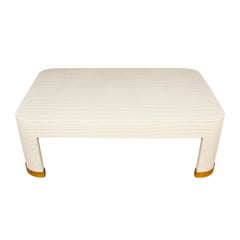 Vintage White Textured Cocktail Table with Brass Feet
