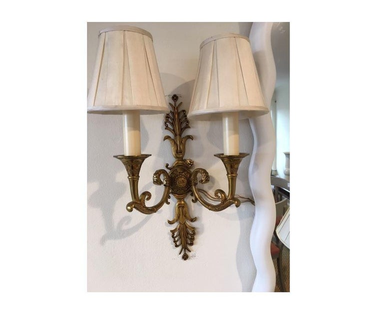 Unknown Pair of Gilt Metal Empire Two-Arm Sconces For Sale