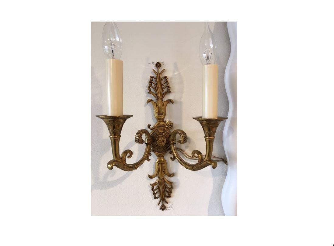 Pair of Gilt Metal Empire Two-Arm Sconces In Good Condition In Locust Valley, NY