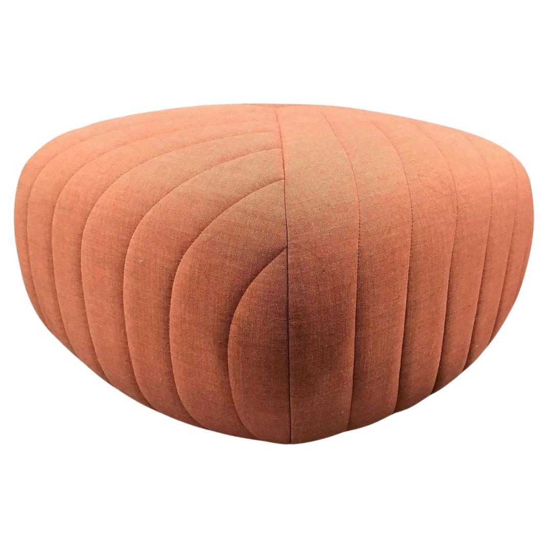 Karl Springer Style Souffle Pouf Ottoman in Original Coral Fabric For Sale