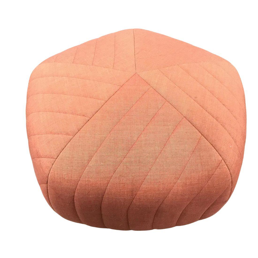 Add a touch of sculptural elegance to your space with this striking Karl Springer-style pouf ottoman, a standout piece that beautifully blends Danish design principles with mid-century modern sensibility. Upholstered in its original coral fabric,