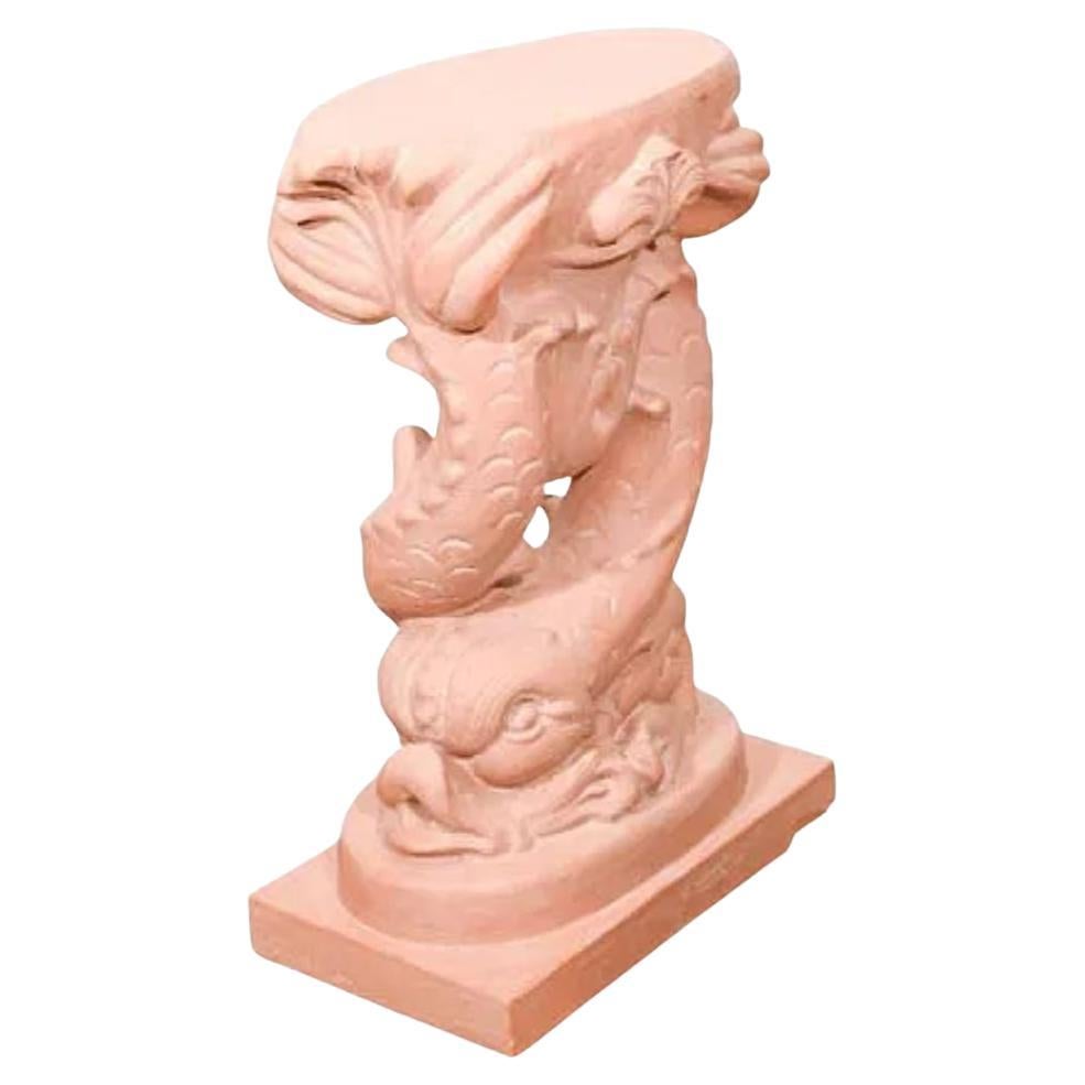Double Dolphin Hand Painted Cast Stone Table Base For Sale