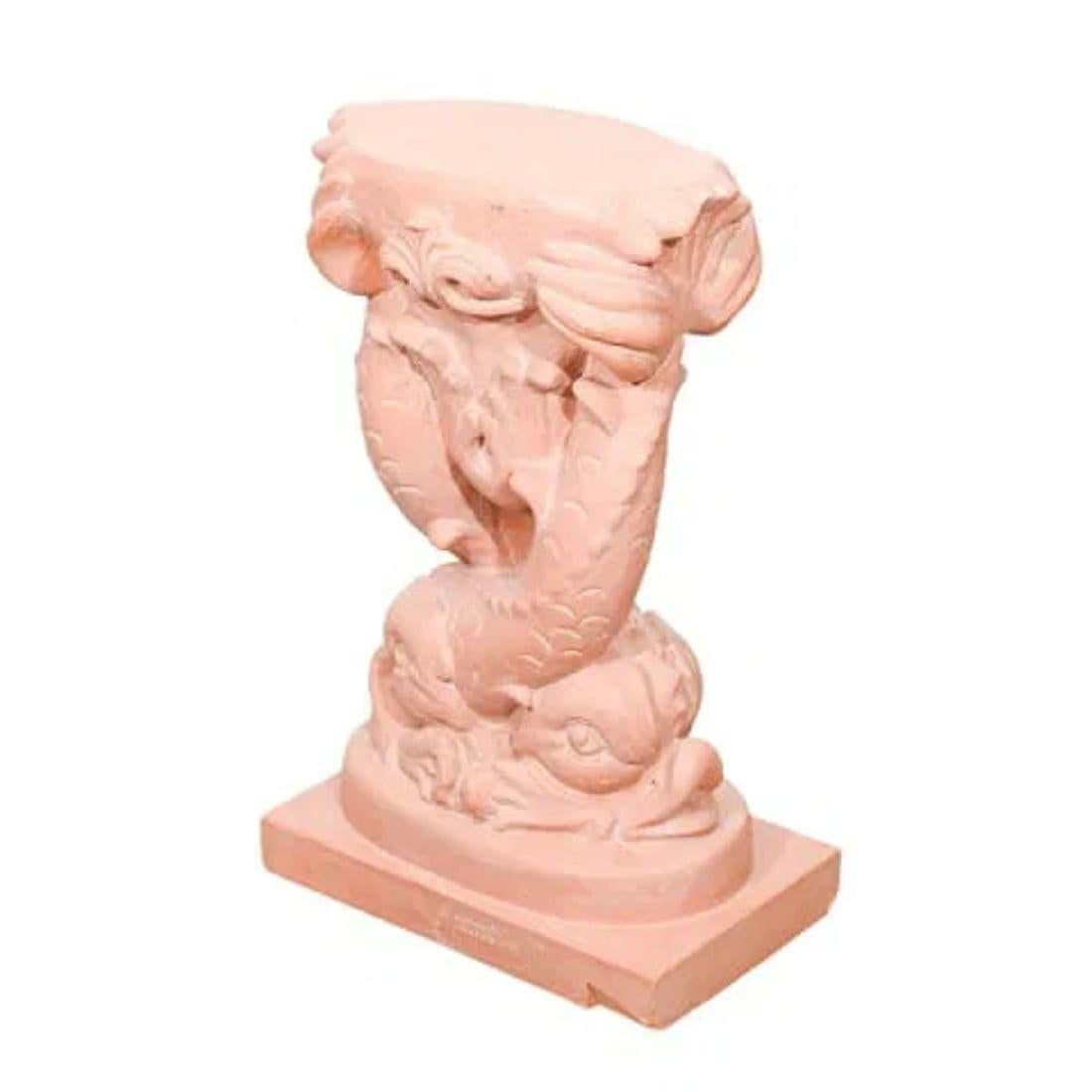 Hollywood Regency Double Dolphin Hand Painted Cast Stone Table Base For Sale