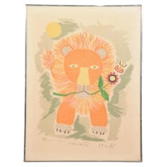 Cheerful Lion Serigraph Signed by Henri Maik