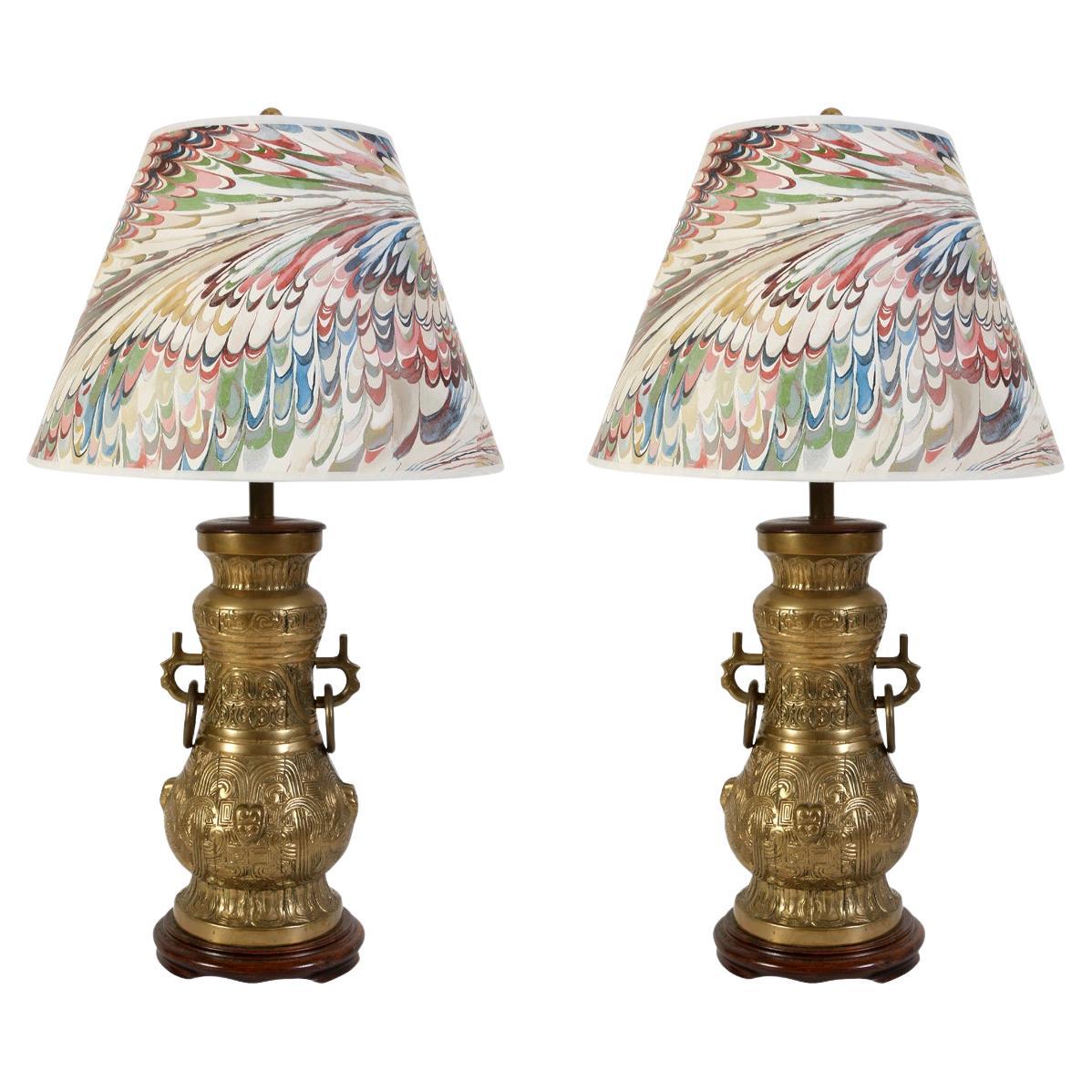 Pair of Bronze Urn Chinoiserie Table Lamps For Sale