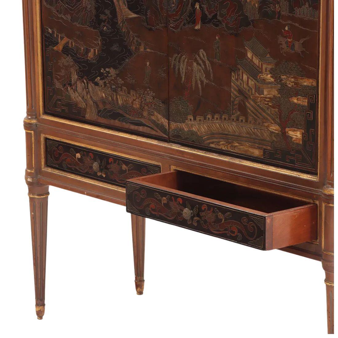 Marble Top Bar With Coromandel Chinoiserie Decoration In Good Condition For Sale In Locust Valley, NY