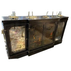 Vintage Black Lacquer Chinoiserie Cabinet