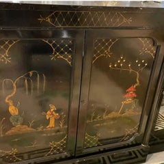 Vintage Black Lacquer Chinoiserie Cabinet