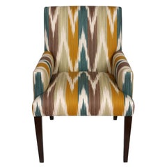 Pair of Modern Ikat Upholstered Arm Chairs, Lee Jofa Fabric