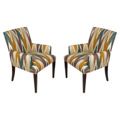 Pair of Modern Ikat Upholstered Arm Chairs, Lee Jofa Fabric