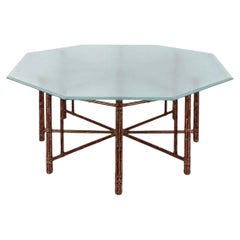 Vintage McGuire Octagonal Bamboo Dining Table With Frosted Glass Top