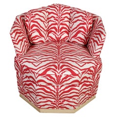 Pair of Swivel Chairs Newly Upholstered in Sister Pairsh Red Zebra Chintz