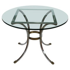 Maison Jansen Style Glass Top Center or Dining Table With Metal Pedestal Base