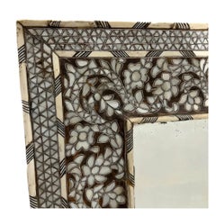 Vintage Bone Inlay and Mother-of-Pearl Mirror with Floral Motif