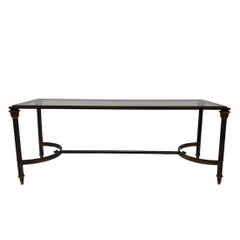 Vintage Narrow Metal Neoclassical Glass Top Coffee Table