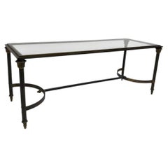 Vintage Narrow Metal Neoclassical Glass Top Coffee Table