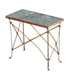 Pair of Brass Side Tables With Mable Top and Paw Footed Detail