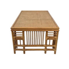 Vintage Bamboo and Rattan Fretwork Coffee Table With Woven Top