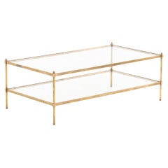 Zweistufiger Couchtisch aus Messing und Glas im Mid-Century-Modern-Stil der 1970er Jahre