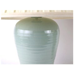 Chinoiserie Style Pair of Pale Blue Crackle Finish Porcelain Lamps