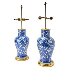 Blue and White Chinese Export Style Lamps With Custom Gilt Bases