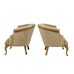 Pair of Barrel Back Louis XV Style Mohair Bergeres