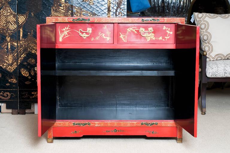Vintage Asian Red Lacquered Cabinet at 1stDibs
