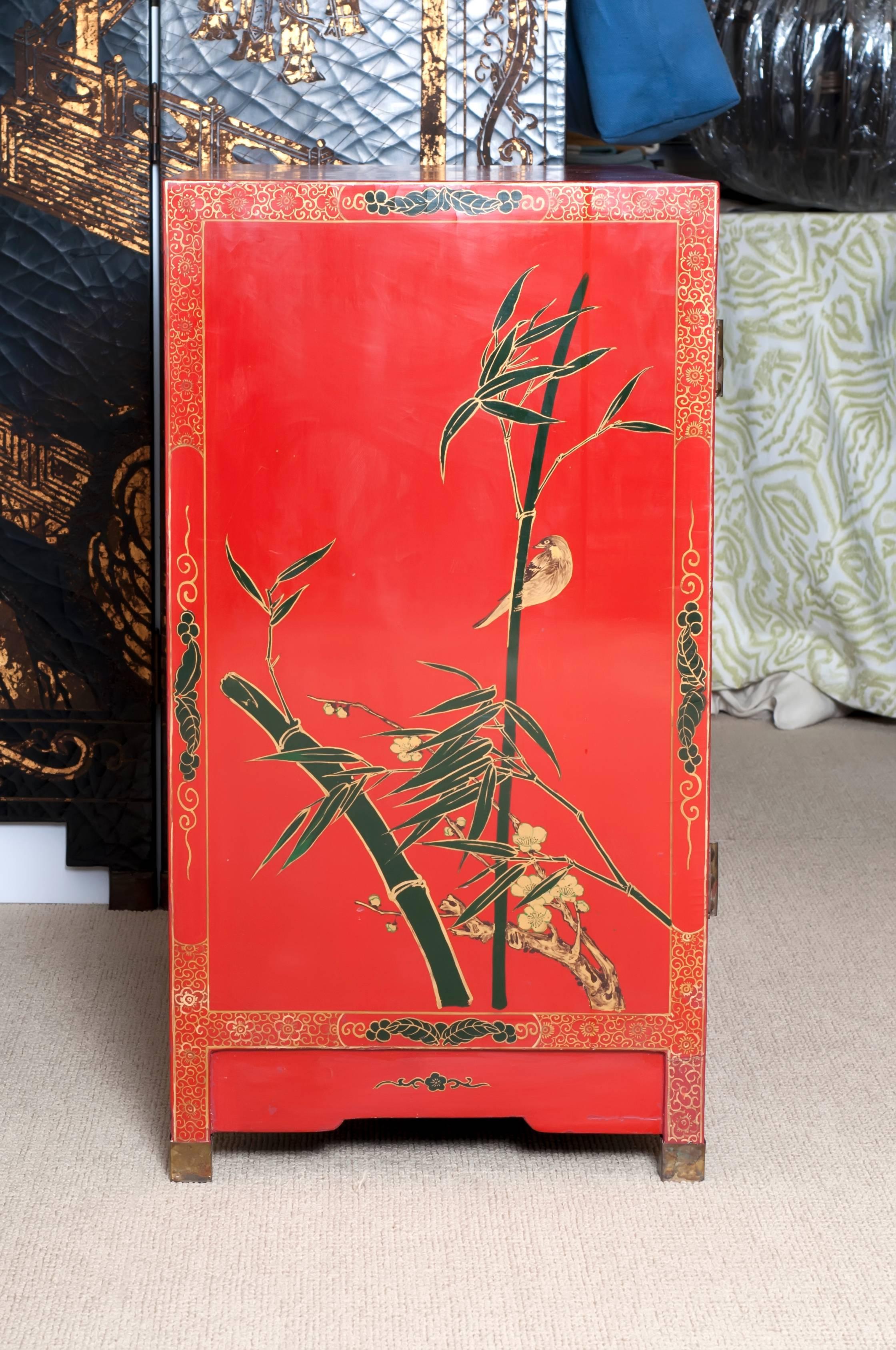 Vintage Asian Red Lacquered Cabinet 1