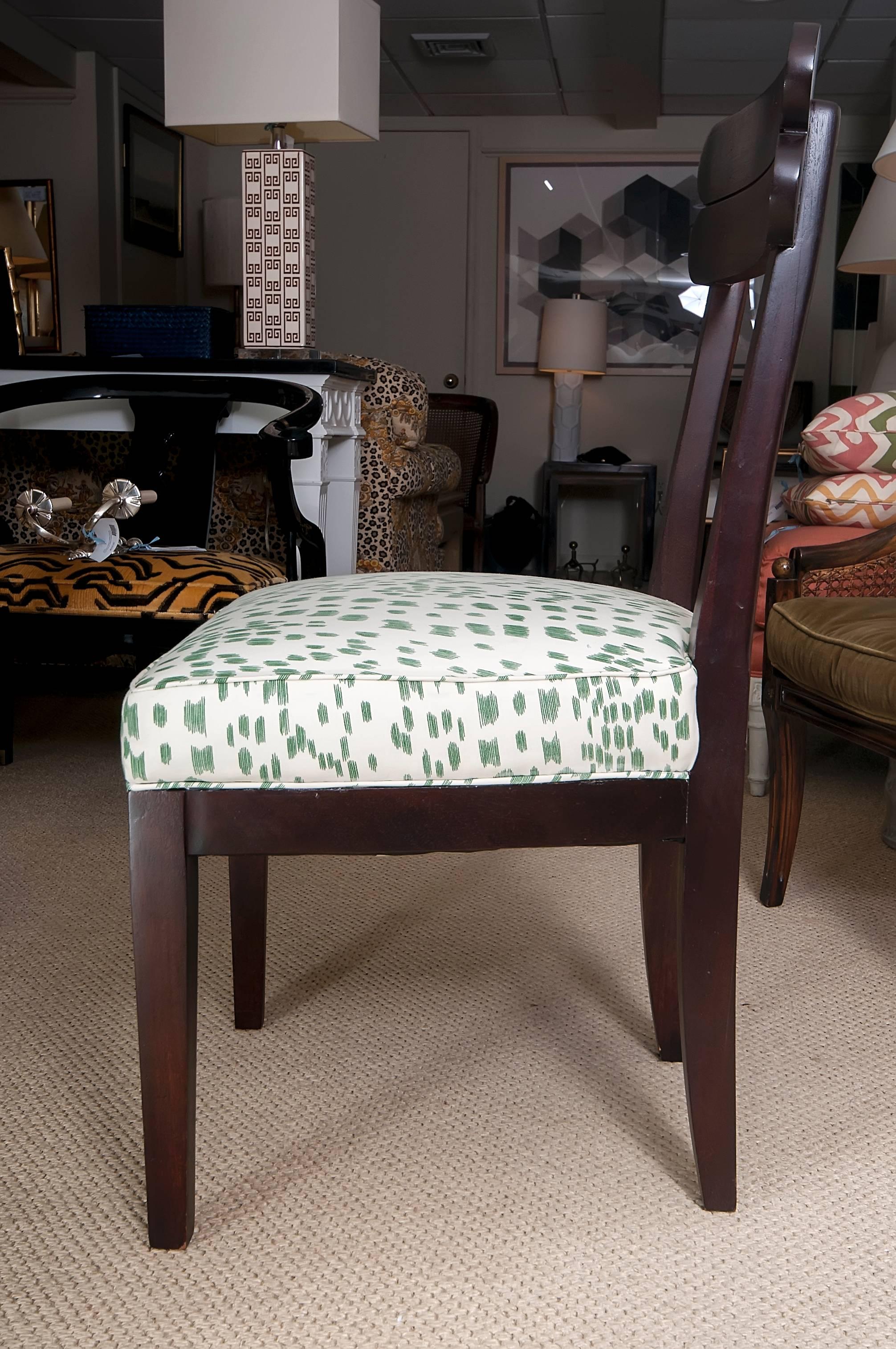Set of Four Mahogany Side Chairs Reupholstered in Brunschwig & Fils In Excellent Condition In Locust Valley, NY
