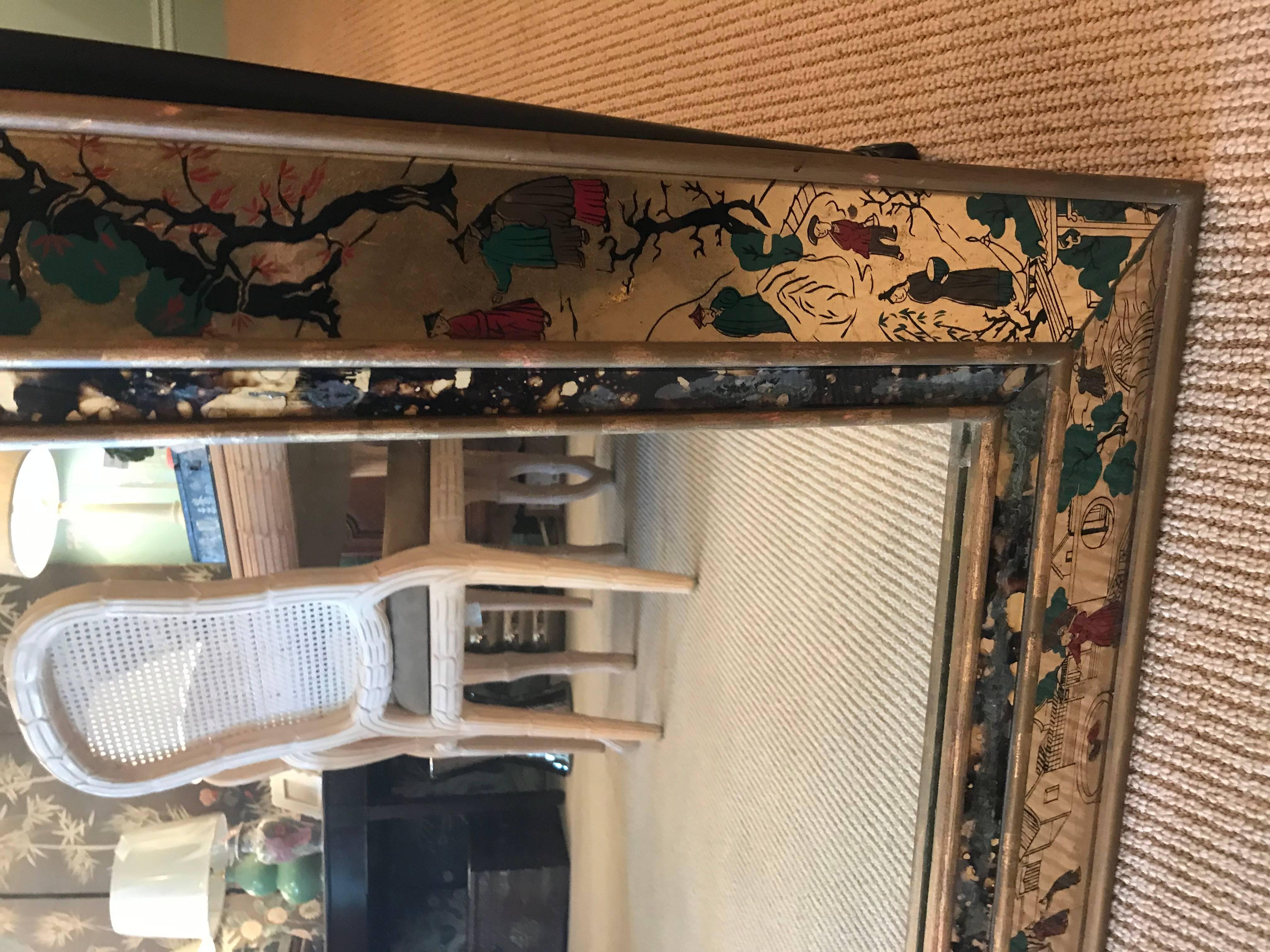 Chinoiserie Reverse Glass Asian Englomise Mirror
