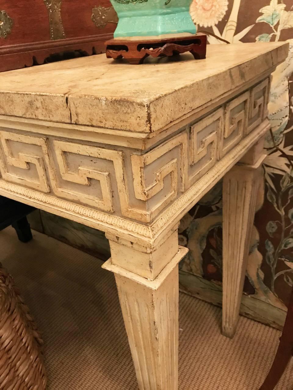 Neoclassical French Greek Key Console with Faux Marble Top