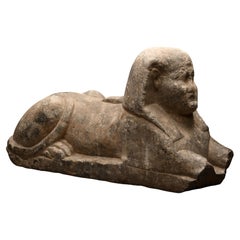Ancient Egyptian Sphinx Sculpture in Grey Marble, Ptolemaic Period