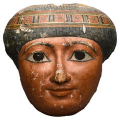 Ancient Egyptian Painted Cartonnage Mummy Mask, Late New Kingdom