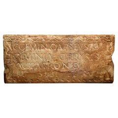 Ancient Roman Marble Dedicatory Plaque with Inscription