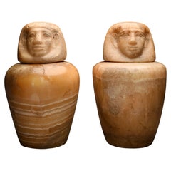 Ancient Egyptian Canopic Jars, Carved Alabaster, 12th Dynasty