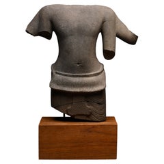 Ancient Khmer Sandstone Torso of a Four Armed Deity, 12th Century AD