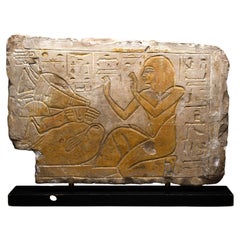 Fragmento de estela de piedra caliza egipcia, XIX dinastía, Deir el-Medina