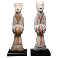 A Superb pair of Chinese Court Attendants, Han Dynasty 206 BC to 220 AD