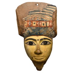 Ancient Egyptian Painted Wood Mummy Mask, 945 BC to 712 BC