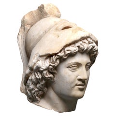 Life Size Imperial Roman Marble Head of Ares, 2nd Century AD