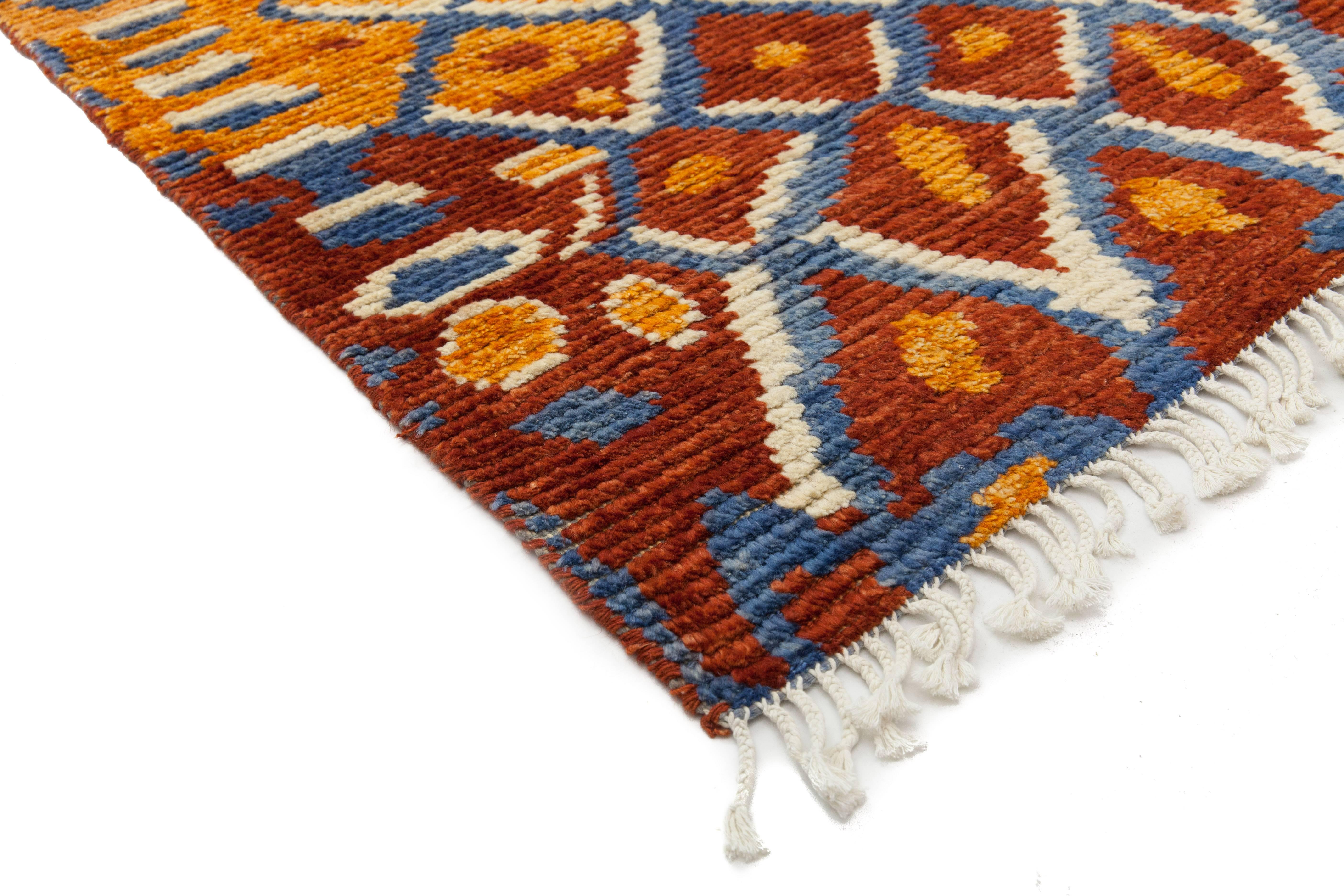 Color: Brown - Made In: Pakistan. 100% Wool. Moroccan rugs such as Beni Ourains and boucherouites are highly prized for their plush pile that makes walking barefoot a delight. Hand-knotted of sumptuous wool with designs inspired by centuries-old