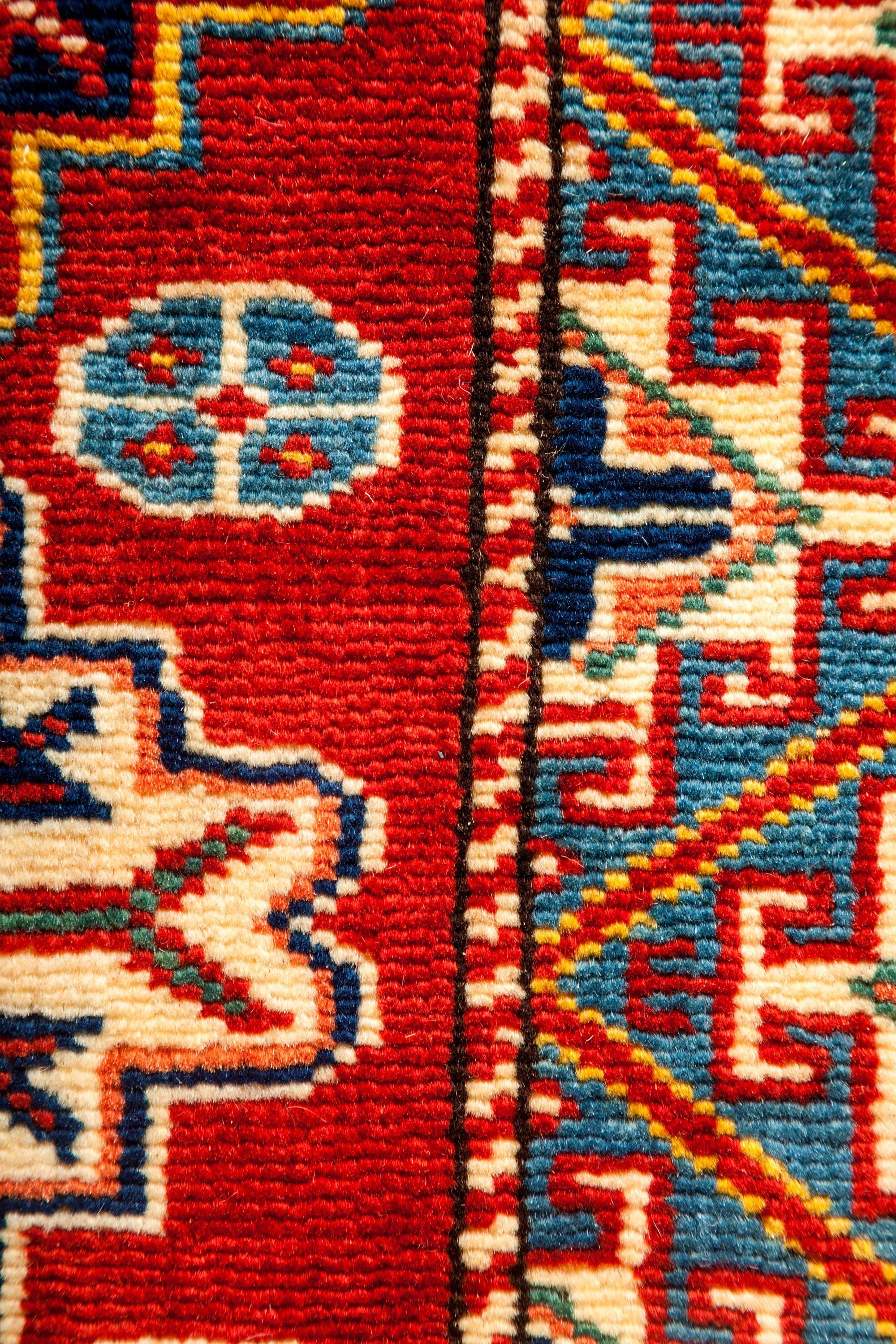 Kazak One-of-a-Kind Southwestern Wool Hand-Knotted Area Rug, Carnelian, 5' 1 x 6' 10