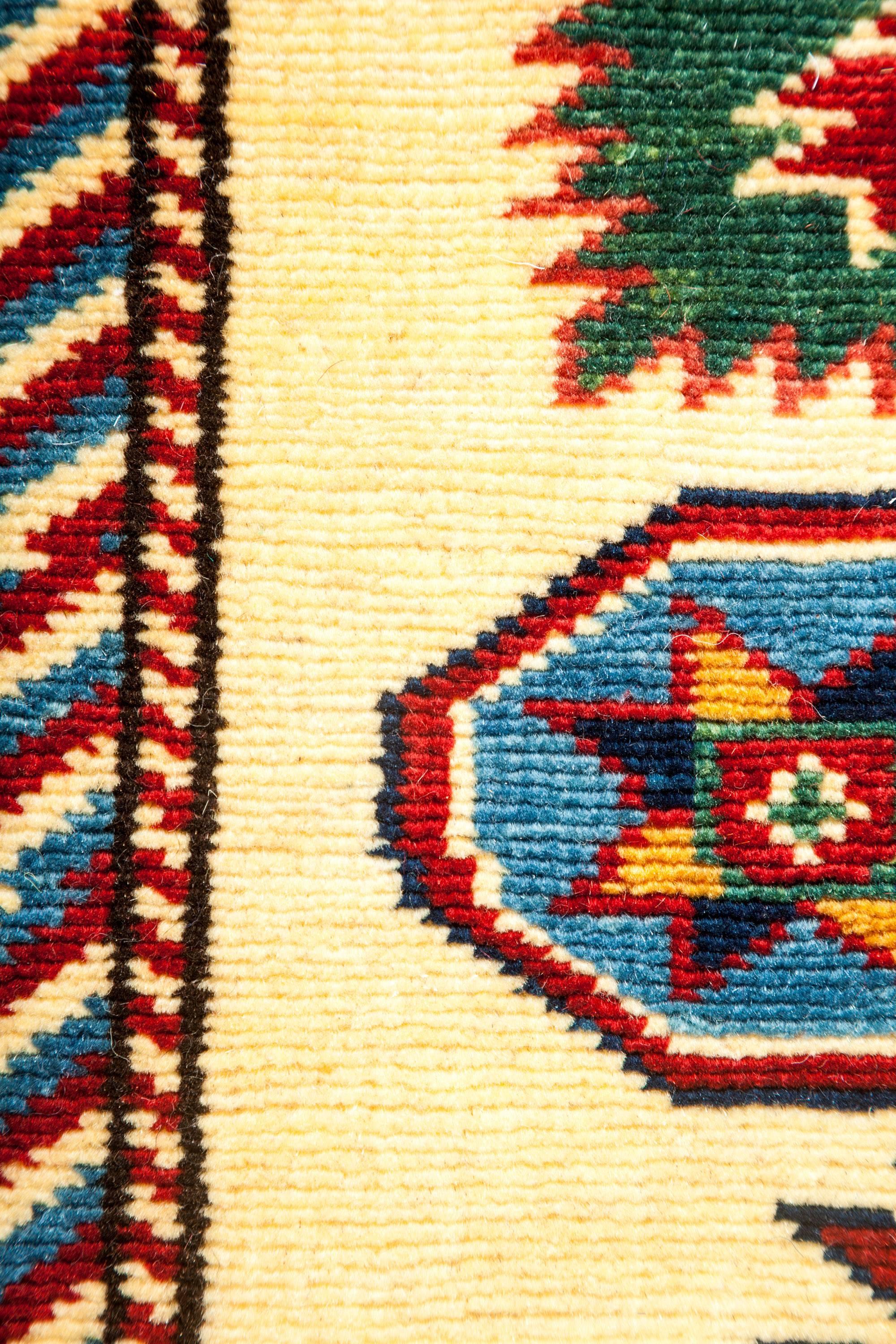 Kazak One-of-a-Kind Southwestern Wool Hand-Knotted Area Rug, Carmine, 4' 4 x 6' 1